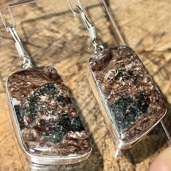 Dark “Stone of Transformation” Charoite Earrings 2” - Picture 1 of 12